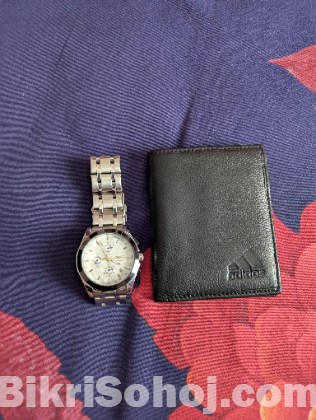 Tissot watch and leather wallet combo